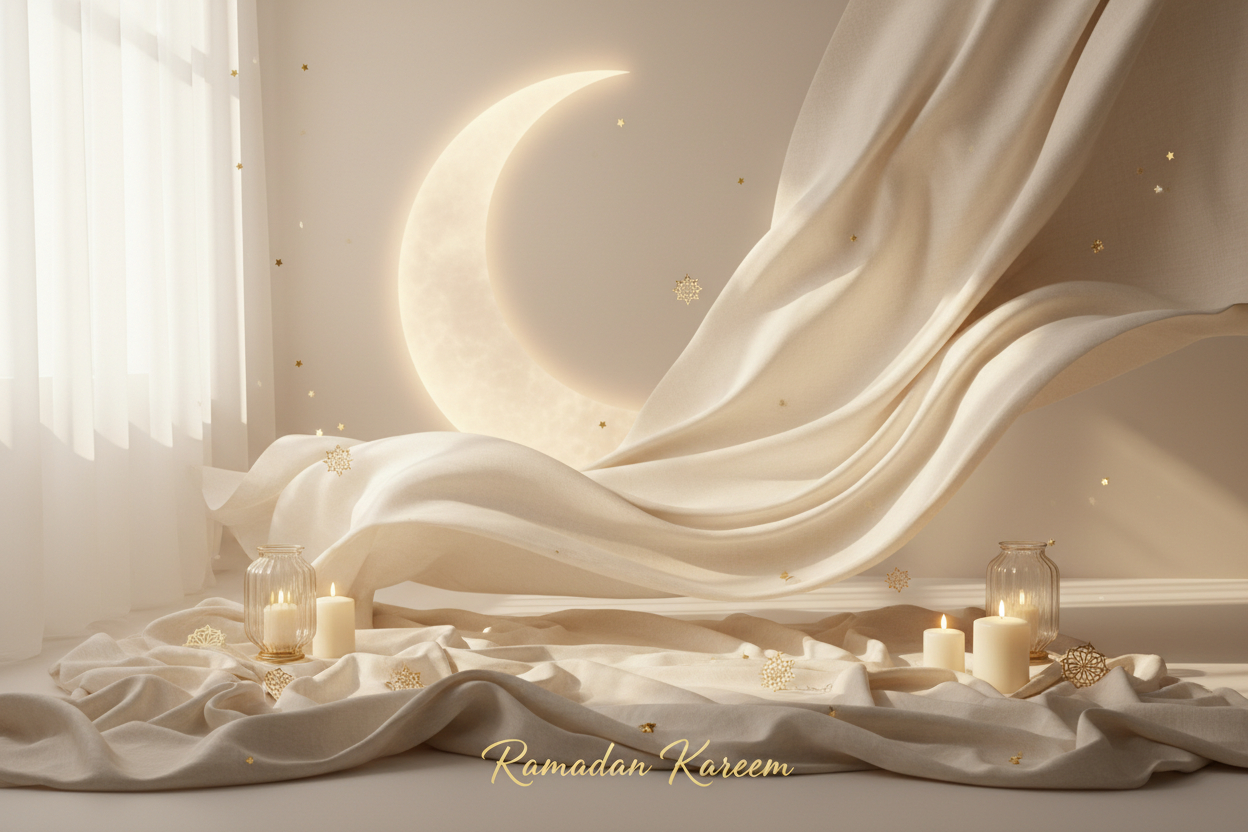 generate hero image inspired from our products linen for Ramadan vibes. i need light color design 